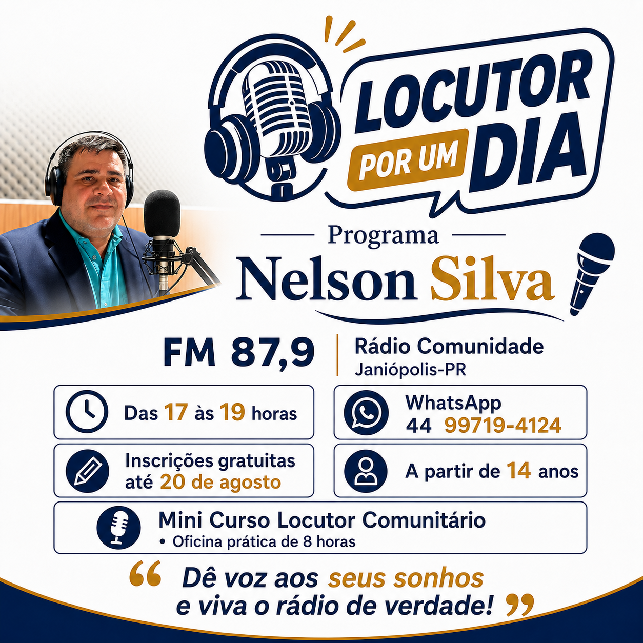 Divulgação do projeto Locutor Por Um Dia